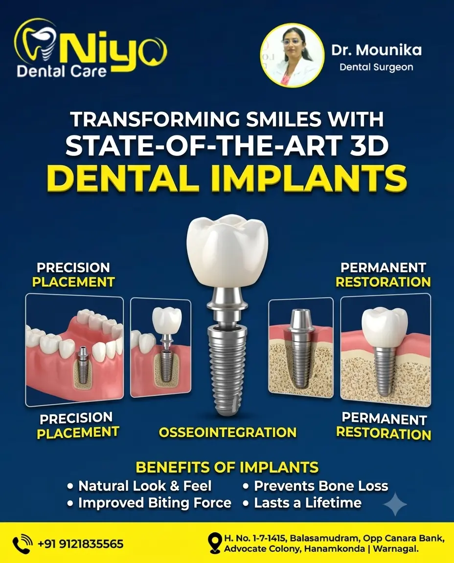 🦷 Restore Your Smile with Permanent 3D Dental Implants at Niyo Dental Care!