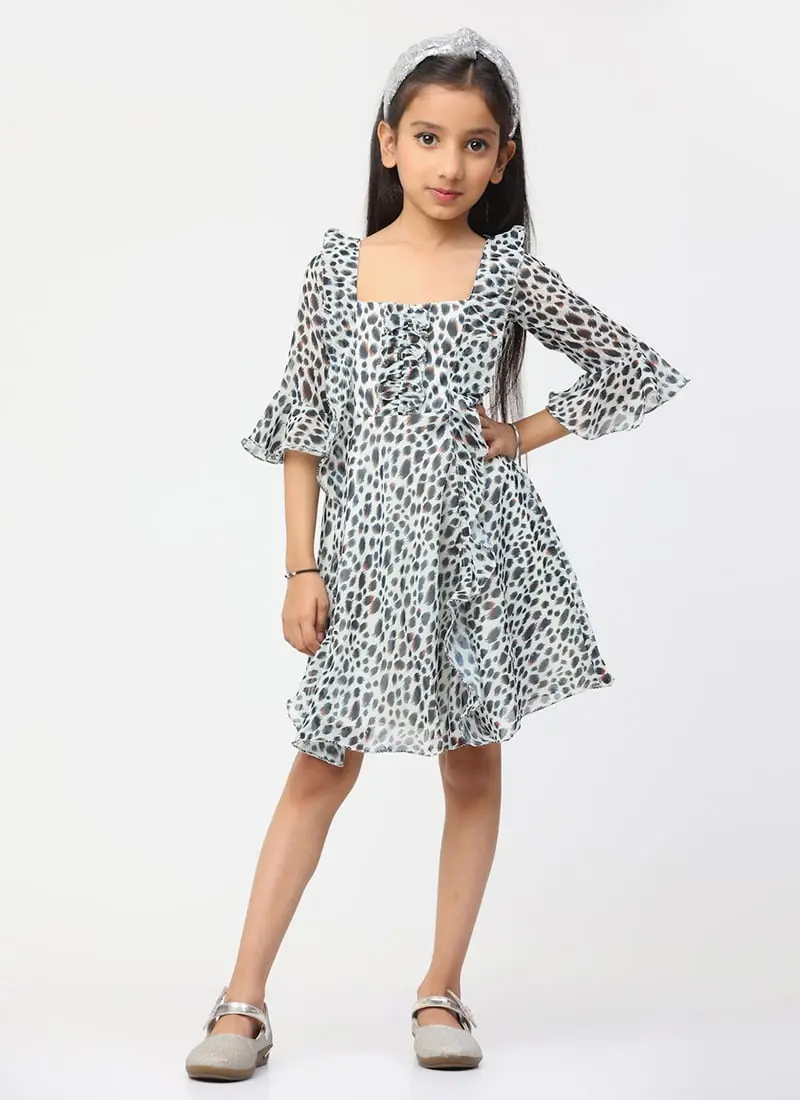 Cream Georgette Digital Printed Frock 