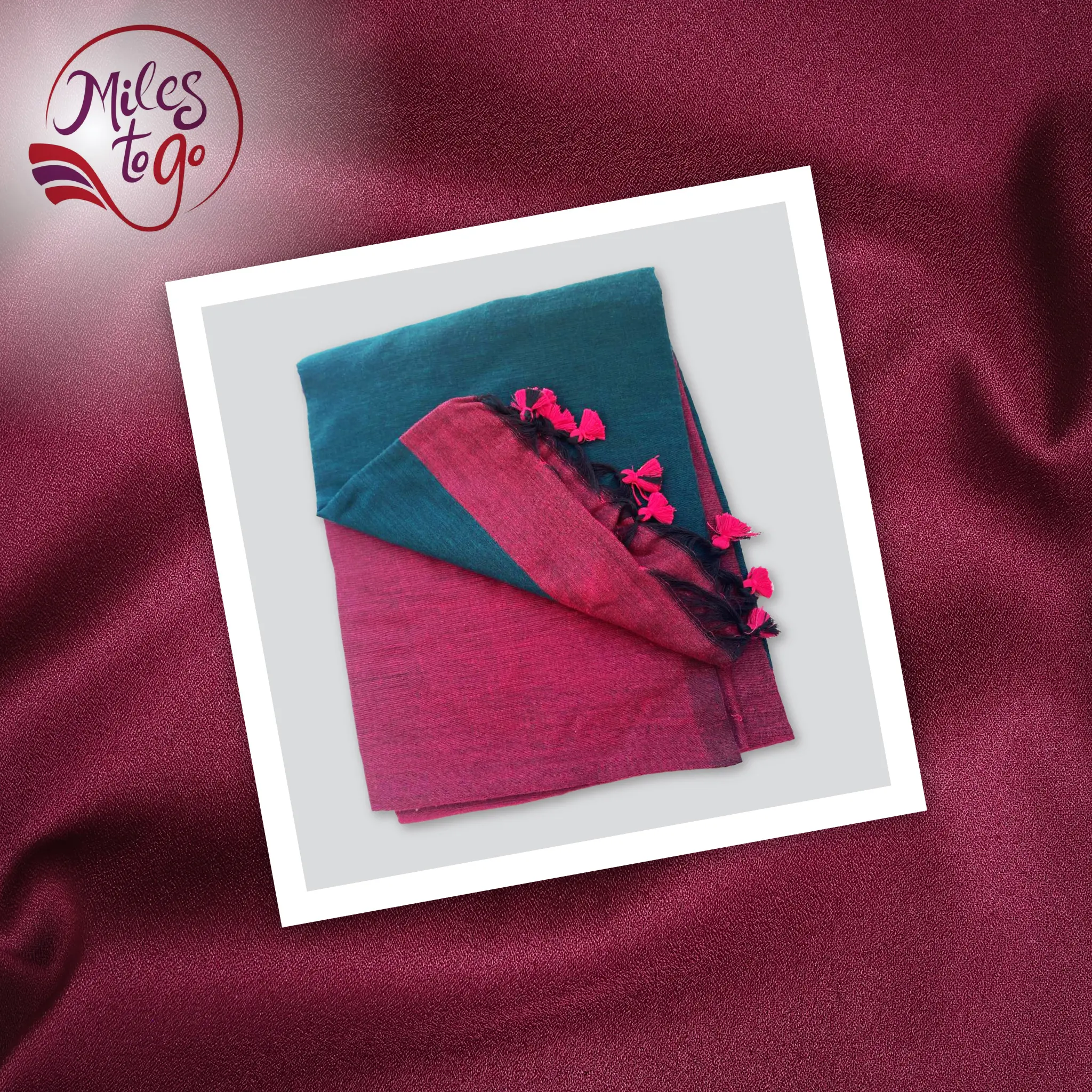 Dark teal and Maroon Pure Khadi Cotton Saree