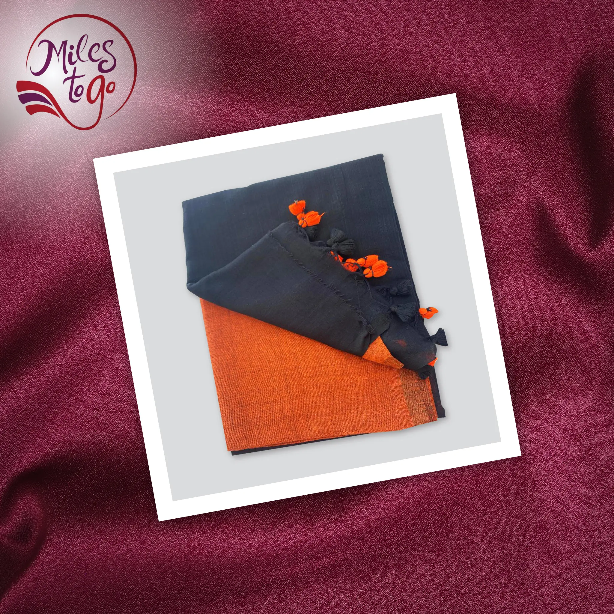 Orange and Dark Blue Pure Khadi Cotton Saree