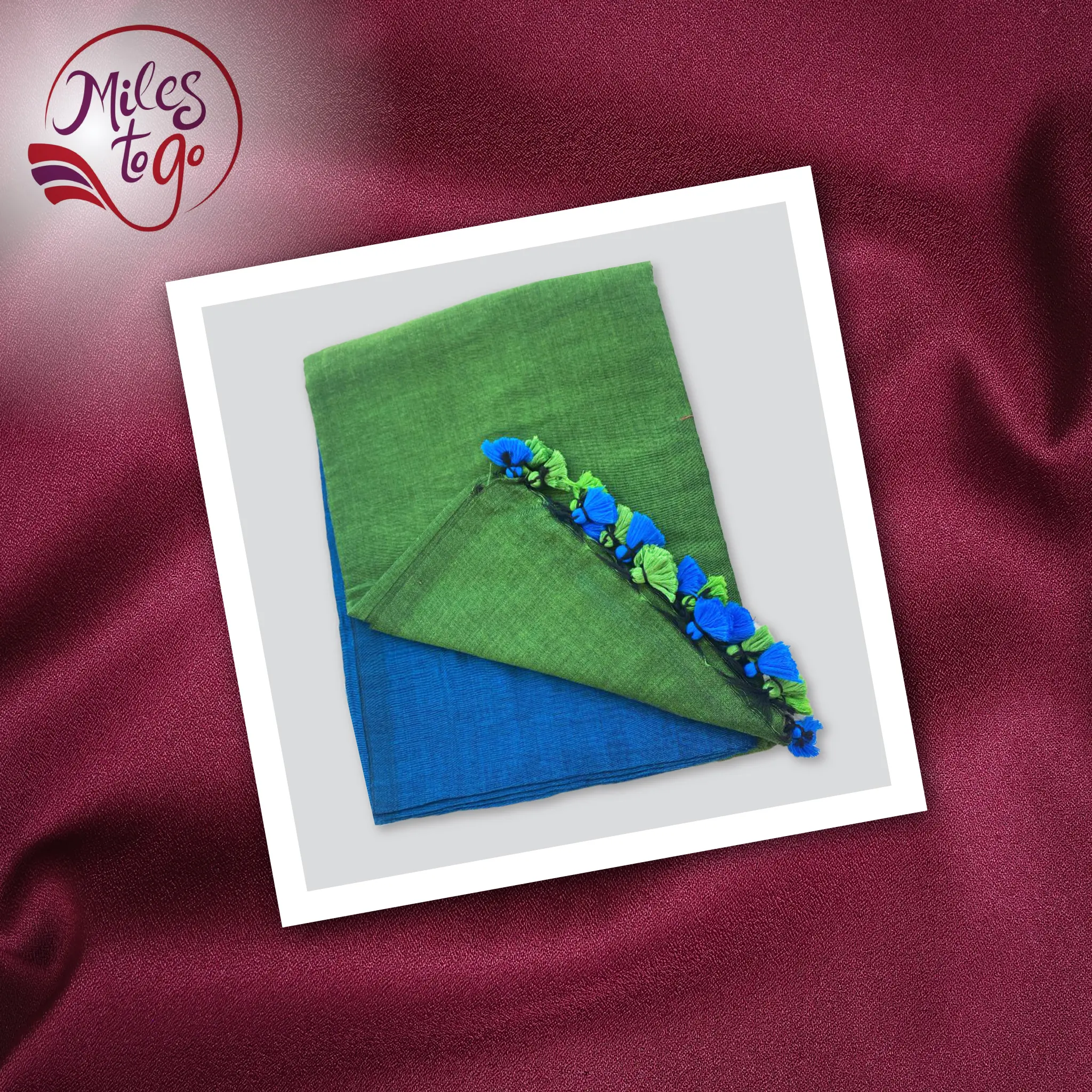 Green and Light Blue Pure Khadi Cotton Saree