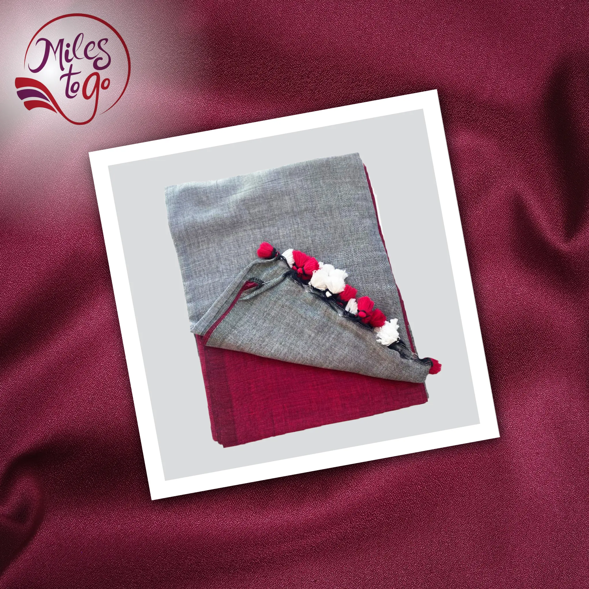 Grey and Maroon Pure Khadi Cotton Saree