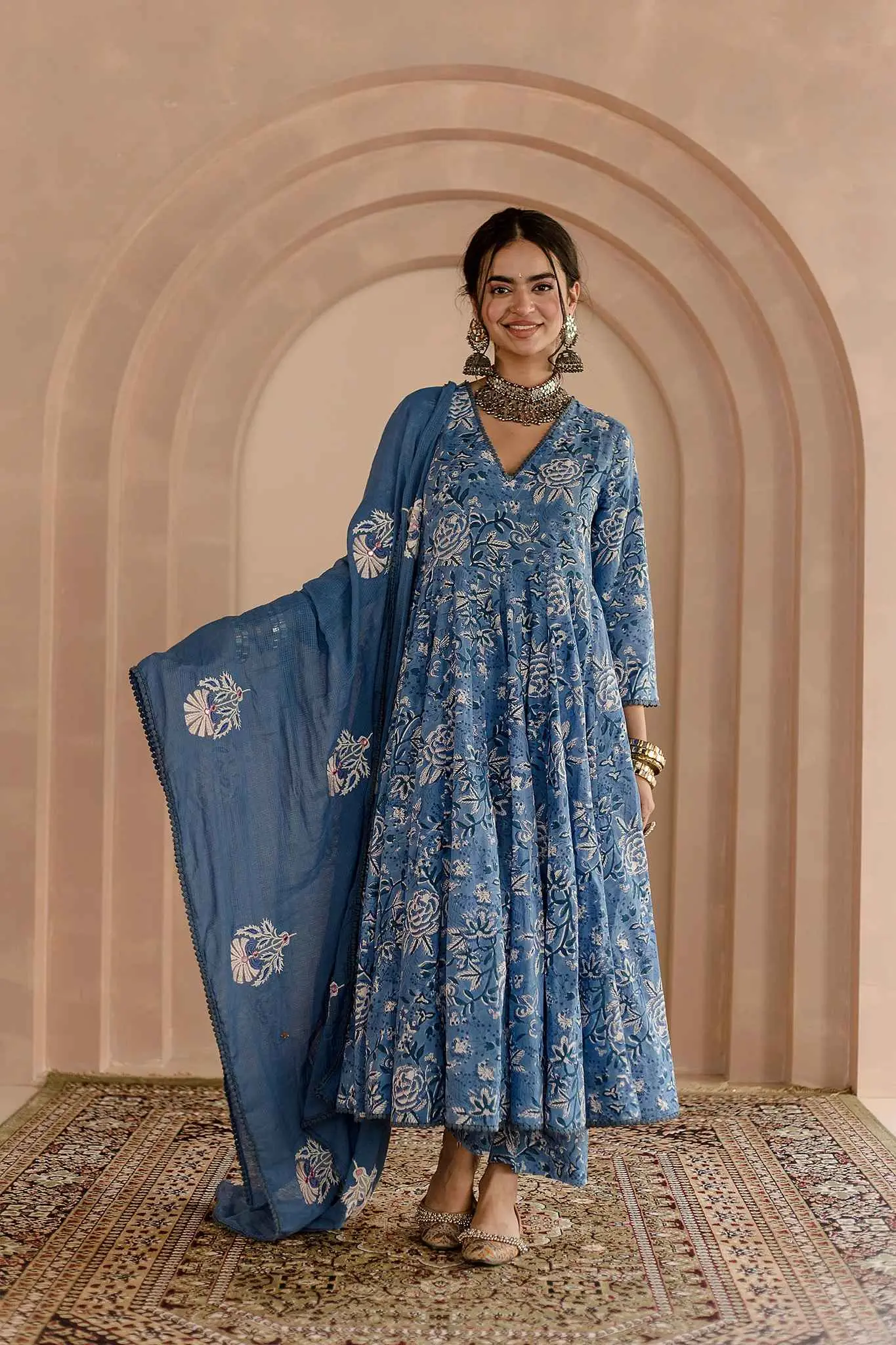 Buy Shaila Blue Anarkali Set