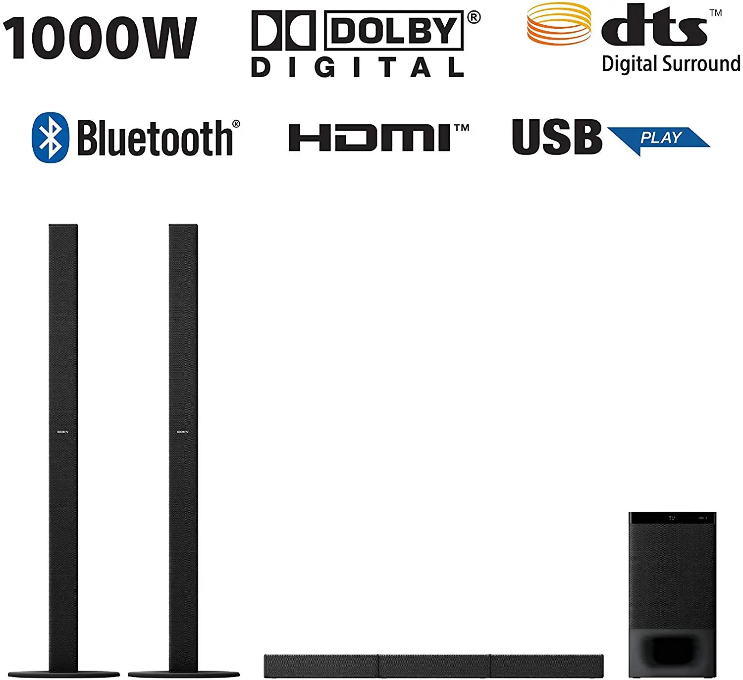 Sony HT-S700RF | 5.1 Channel Home Cinema Soundbar System with Tallboy Speakers | Bluetooth technology | HT S700RF - Black
