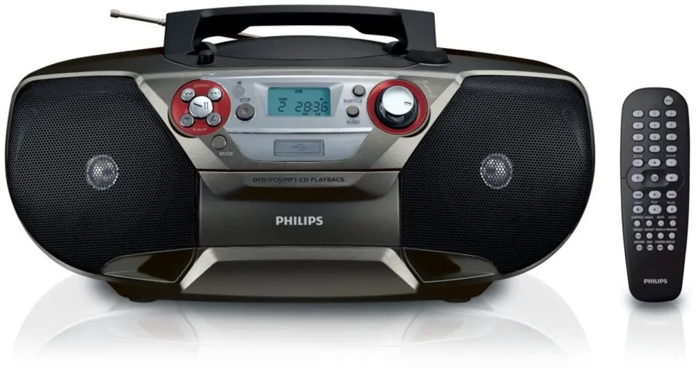 Philips AZ5741 DVD Soundmachine - Boombox with Region Free DVD Player, CD, FM Stereo, MP3/WMA Music, (S) VCD, Picture CD and USB Direct (110V-240V)