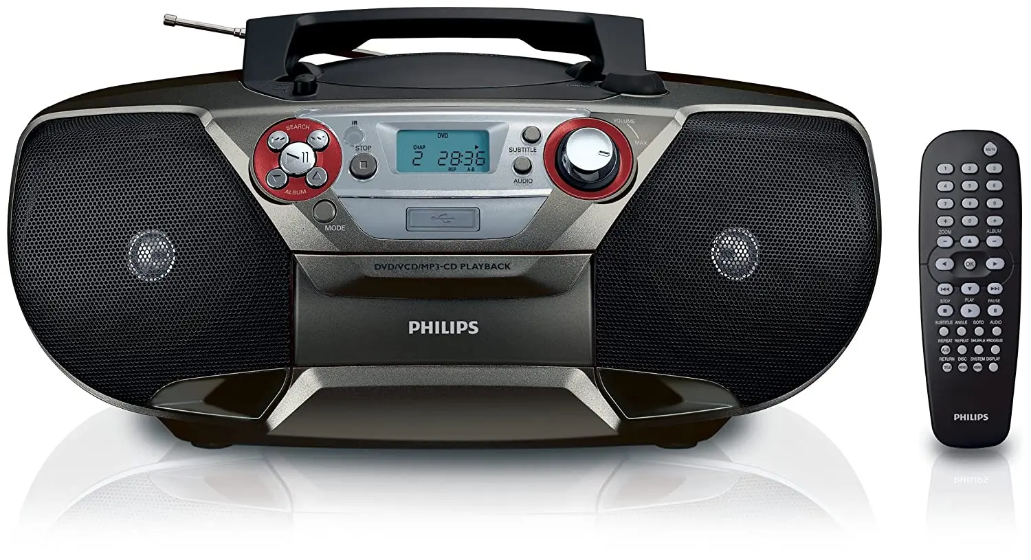 Philips AZ5741 DVD Soundmachine - Boombox with Region Free DVD Player, CD, FM Stereo, MP3/WMA Music, (S) VCD, Picture CD and USB Direct (110V-240V)