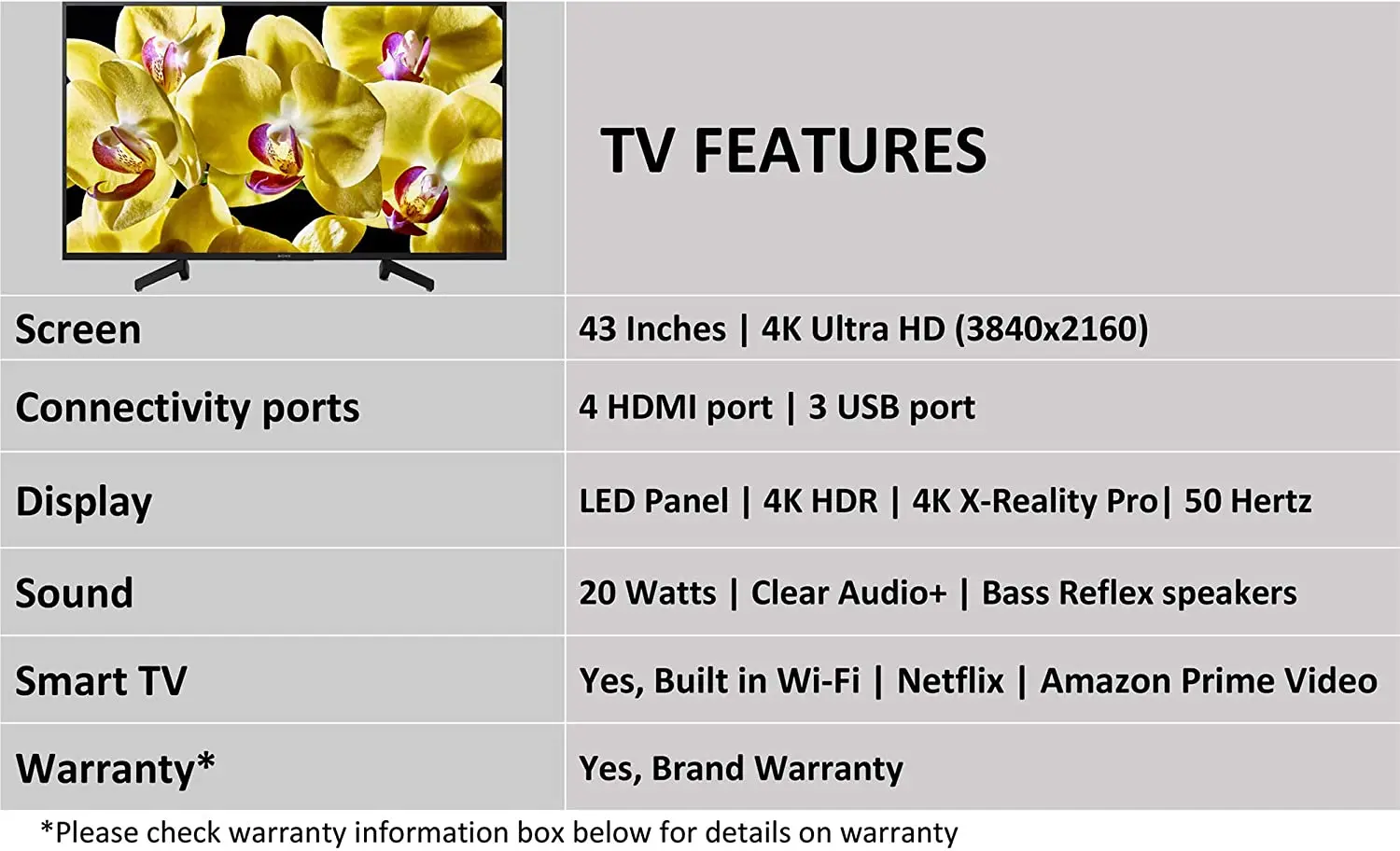 Sony KD43X8000G 43 inch 4K UHD HDR Android TV - Black