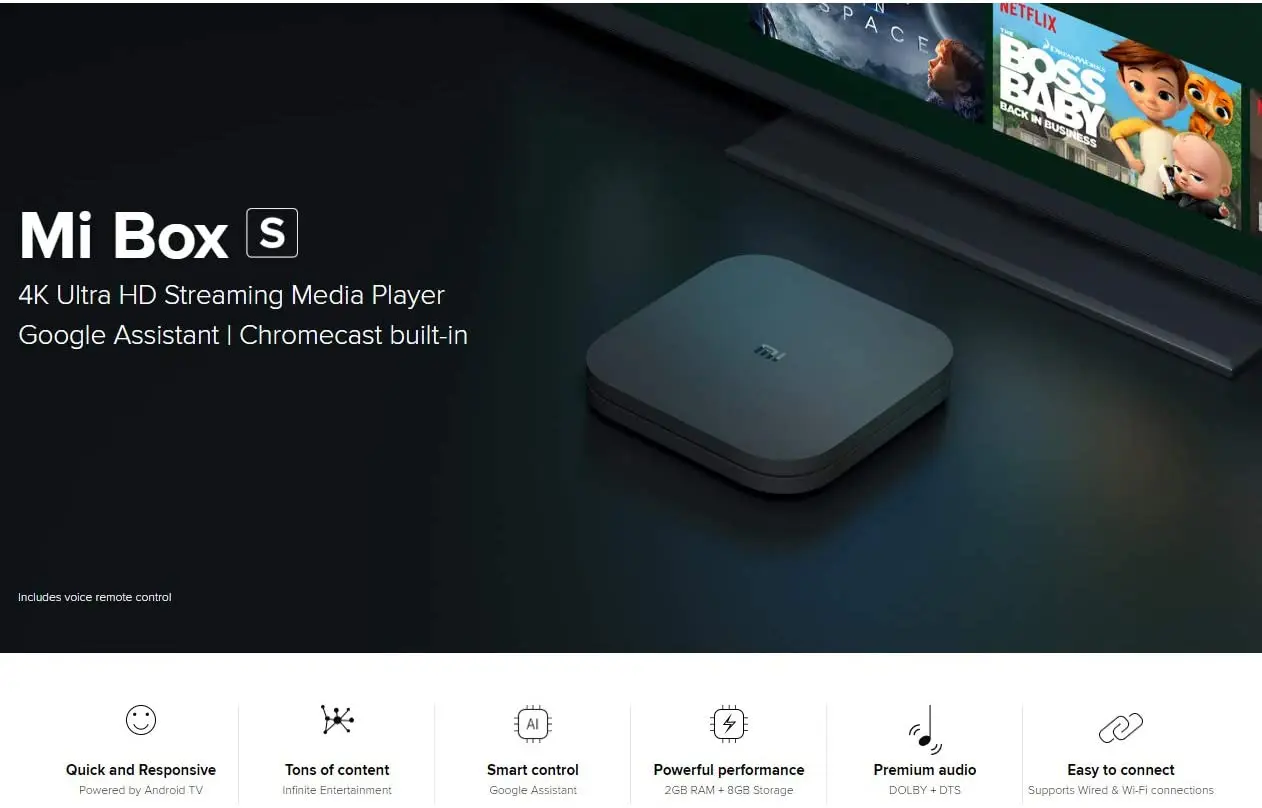 Xiaomi Mi Box S with 4K HDR Android TV Streaming Media Player Google Assistant Remote Official International Version - BLACK