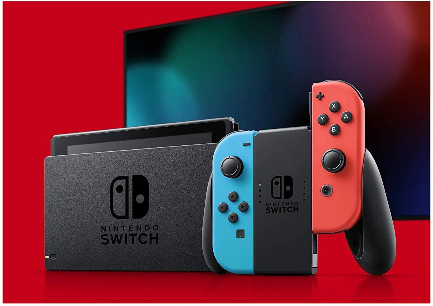 Nintendo Switch Extended Battery Life with Neon Blue and Neon Red Joy?Con (2019)
