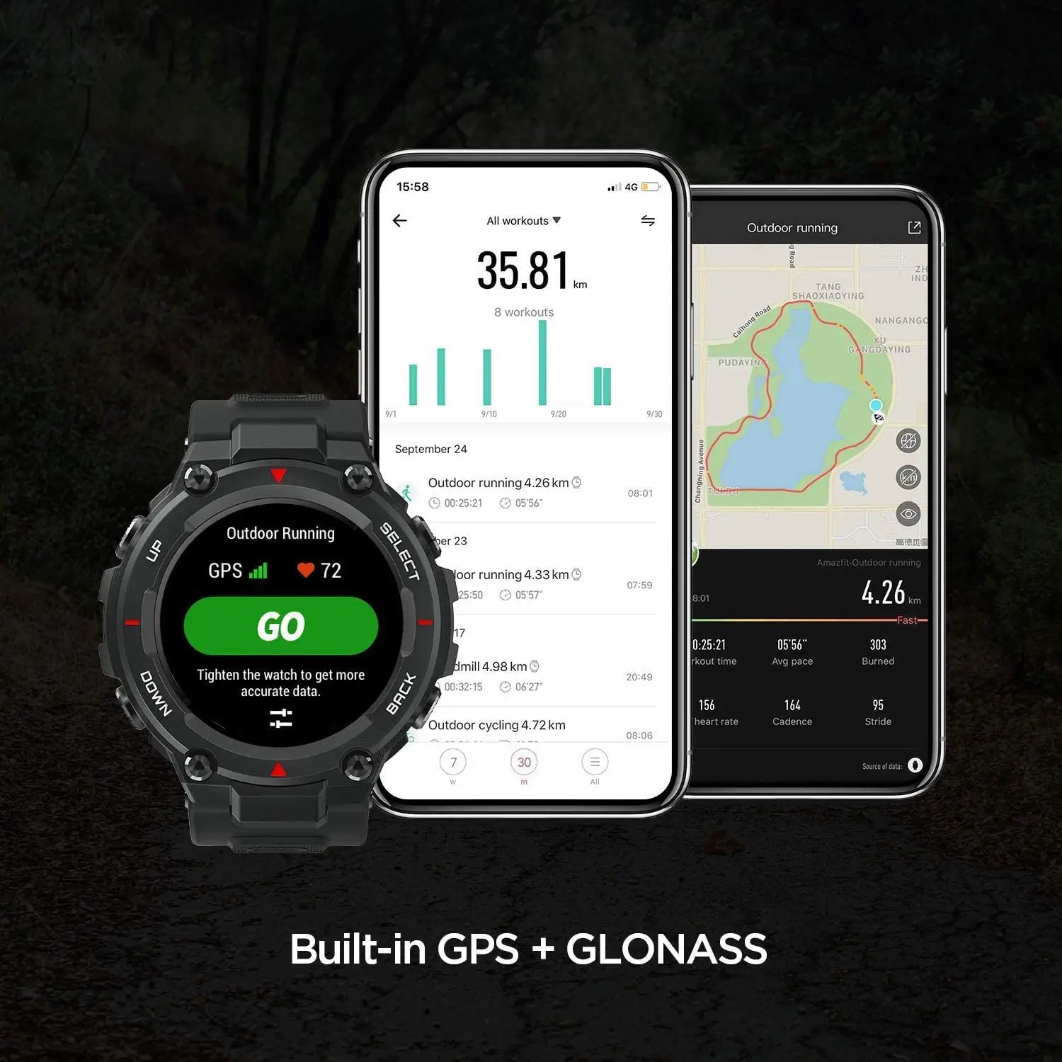 Amazfit T-rex Smartwatch 1.3 Inch Round AMOLED Screen 14 Sports Modes 5ATM Water Resistant GPS Positioning - Rock Black