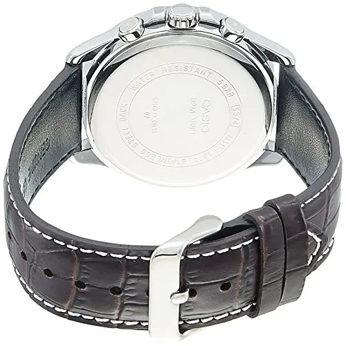 Casio Men's Silver Dial Leather Band Watch - MTP-1374L-7A1