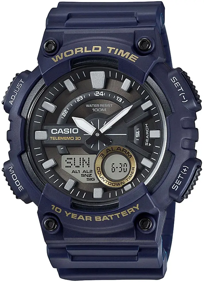 Casio Digital Men's Black Dial Silicone Band Watch - AEQ-110W-2AVDF