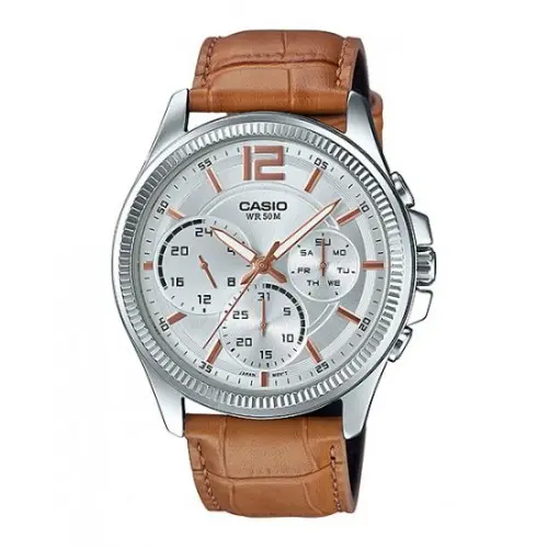 Casio Men's Cream Dial Leather Band Watch -MTP-E305L-7A2VDF