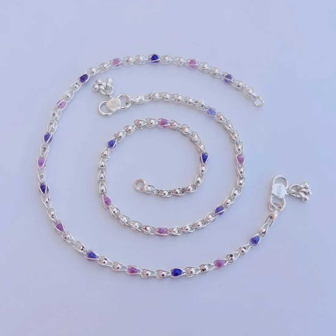 Multiple Beads Stylish Silver Chain Payal