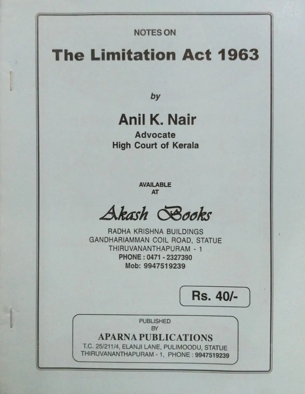 The Limitation Act 1963 - Anil K Nair (Notes)