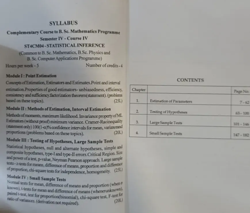 Text Book of Complementary Statistics BSc, Semester 4 | Ramakrishna Pillai | MG University