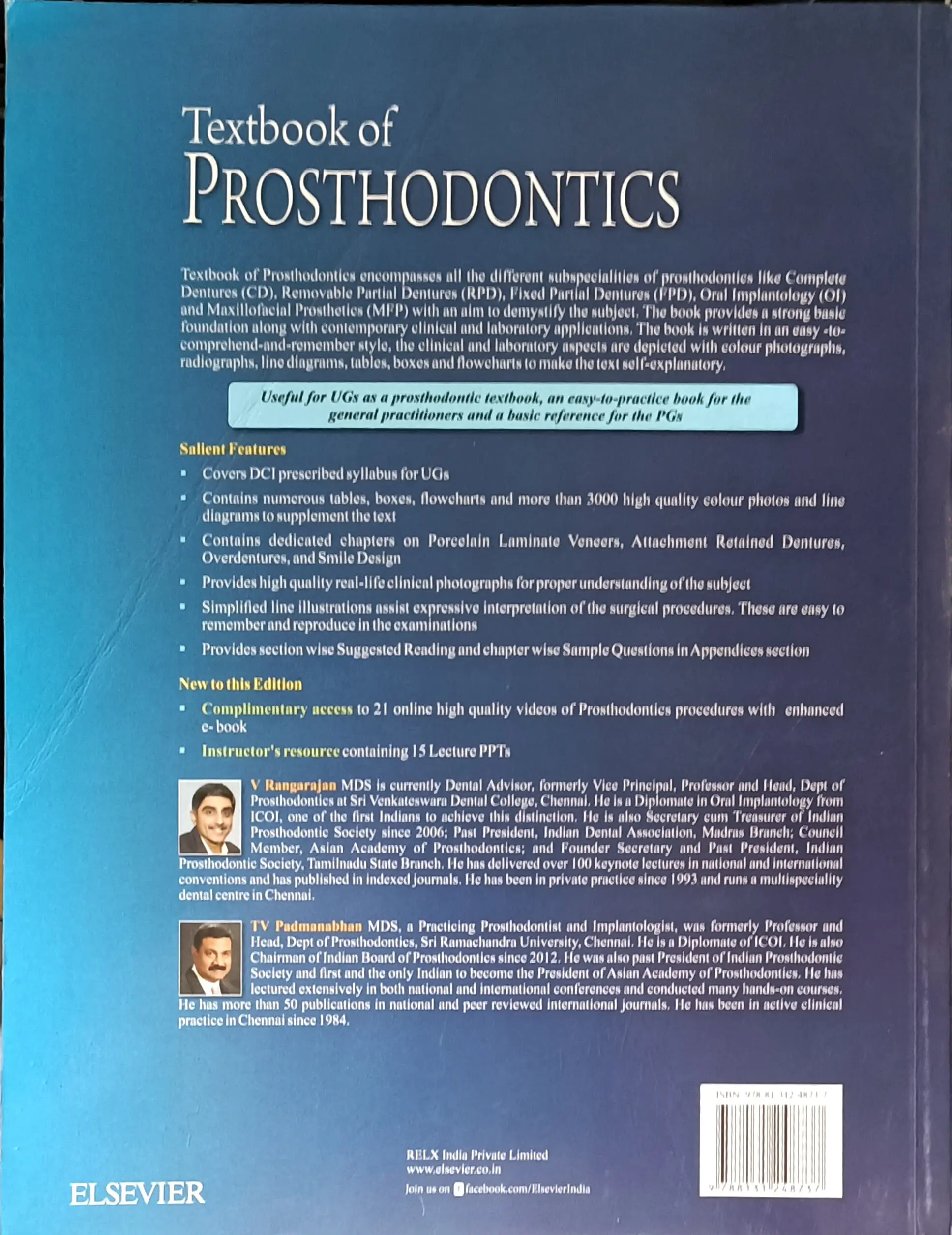 Text Book Of Prosthodontics With Embedded Videos Second Edition | V Rangarajan | TV Padnabhan