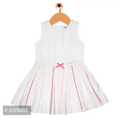 White Printed Cotton Elegant Lacy Frock