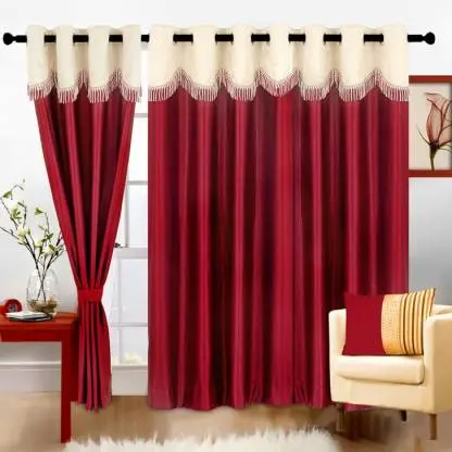 Polyester Door Curtain Single Curtain  (Solid, Maroon Cream)