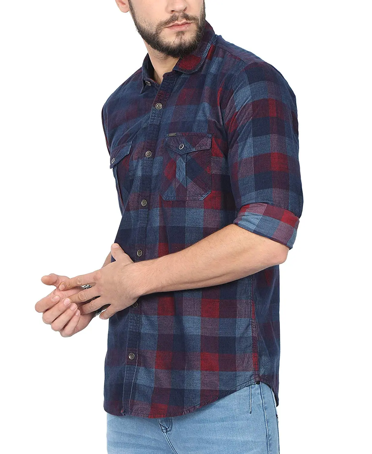 NORTH REPUBLIC Men's Blue and Red Corduroy Checks Cotton Full Sleeves Casual Shirt  5.0 out of 5 stars    1 customer review 