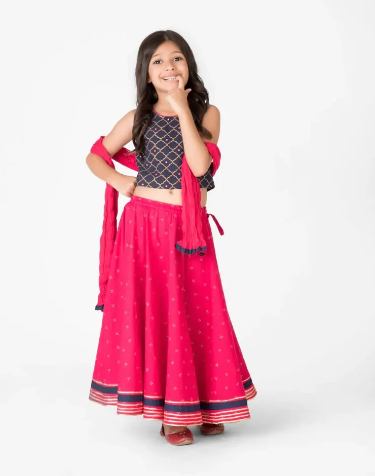 FabIndia Cotton Printed 3 Piece Lehenga Set