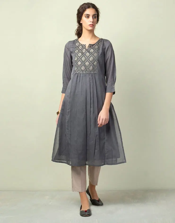 FabIndia Cotton Cutwork Slim Fit Long Kurta