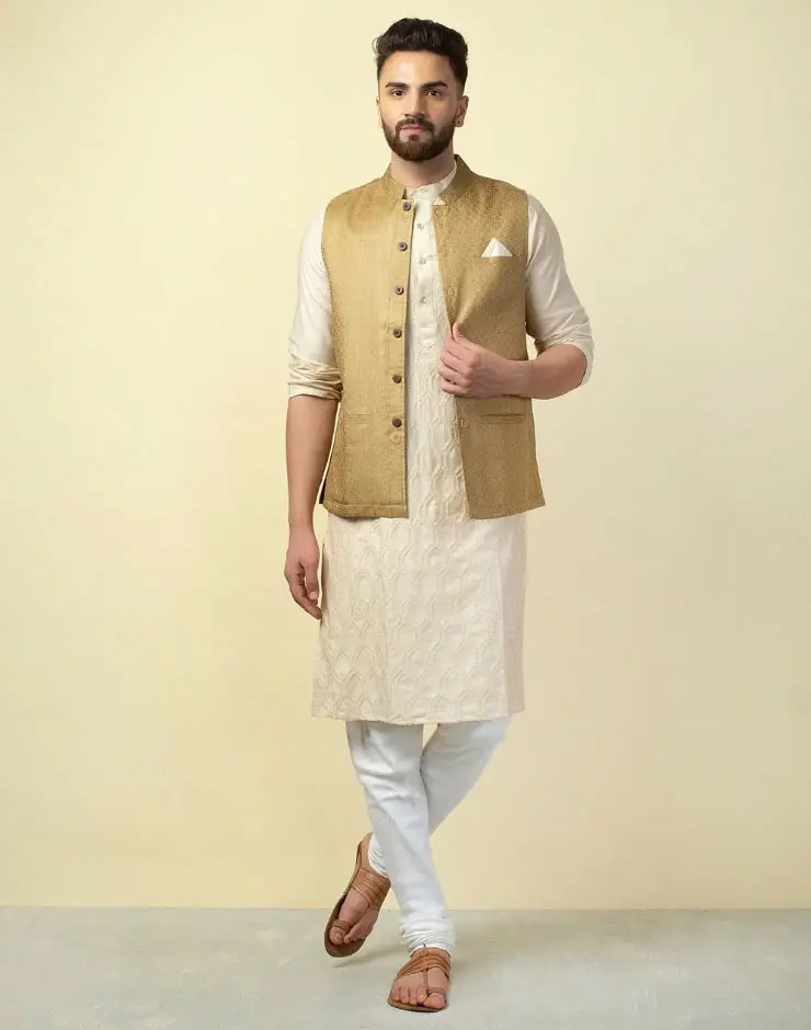 FabIndia Tussar Dobby Nehru Jacket