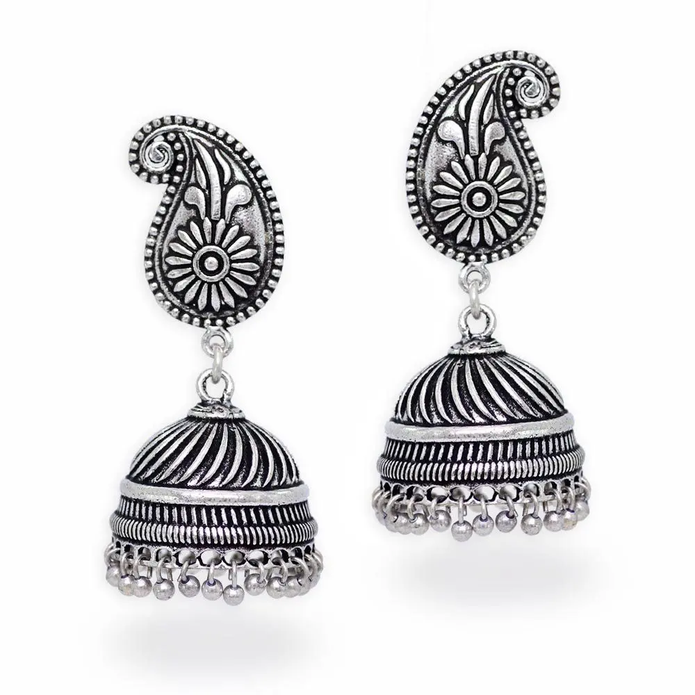 Oxidised Silver Plated Jhumka Earrings (GSE320SLV)