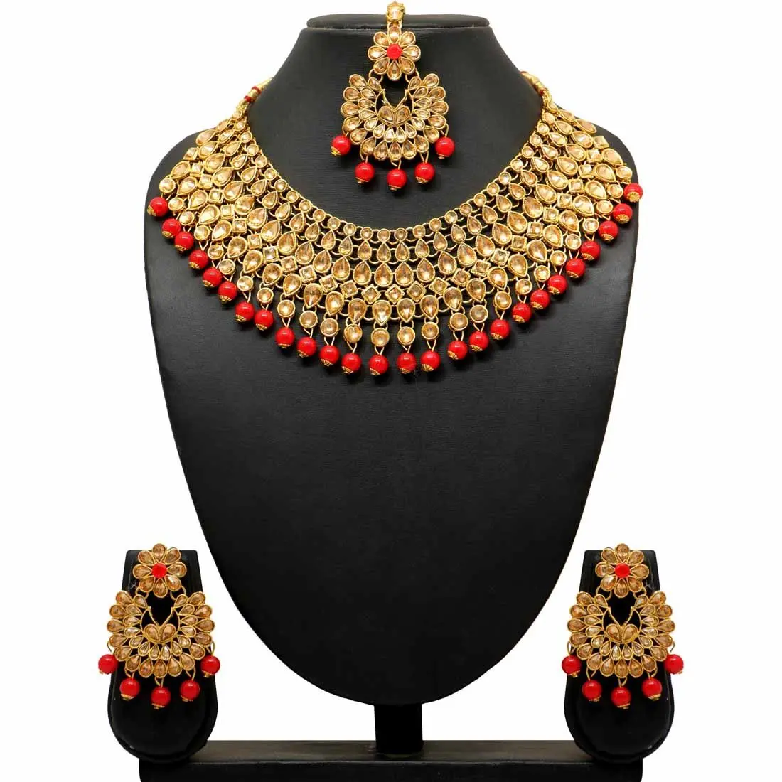 Red Color Kundan Polki Necklace Set (KPN116RED)