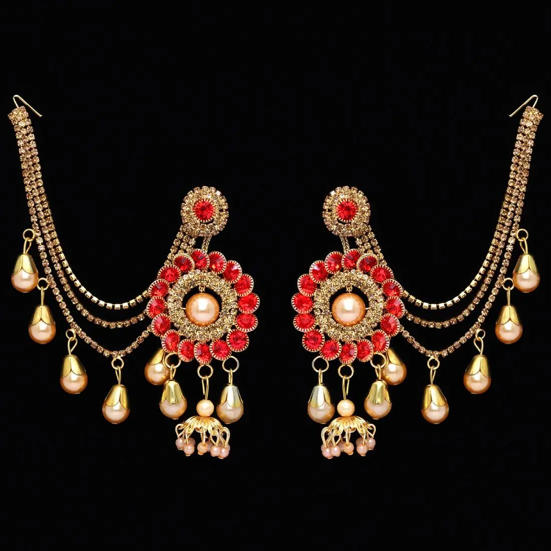 Red Color Rhinestone Bahubali Earning (BBLE199RED) 
