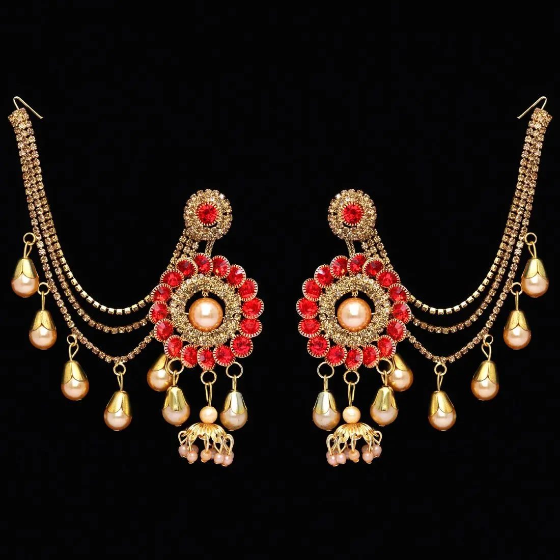 Red Color Rhinestone Bahubali Earning (BBLE199RED)