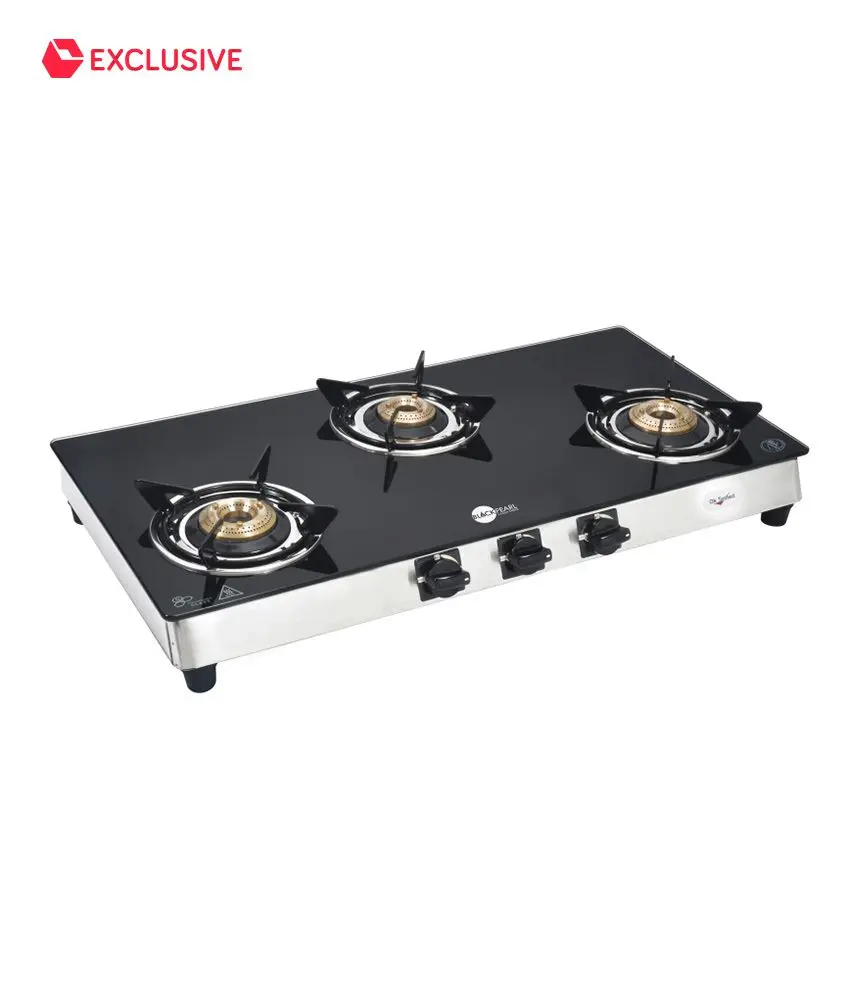 Black Pearl Plasma Three Burner Toughened Glass Gas Stove