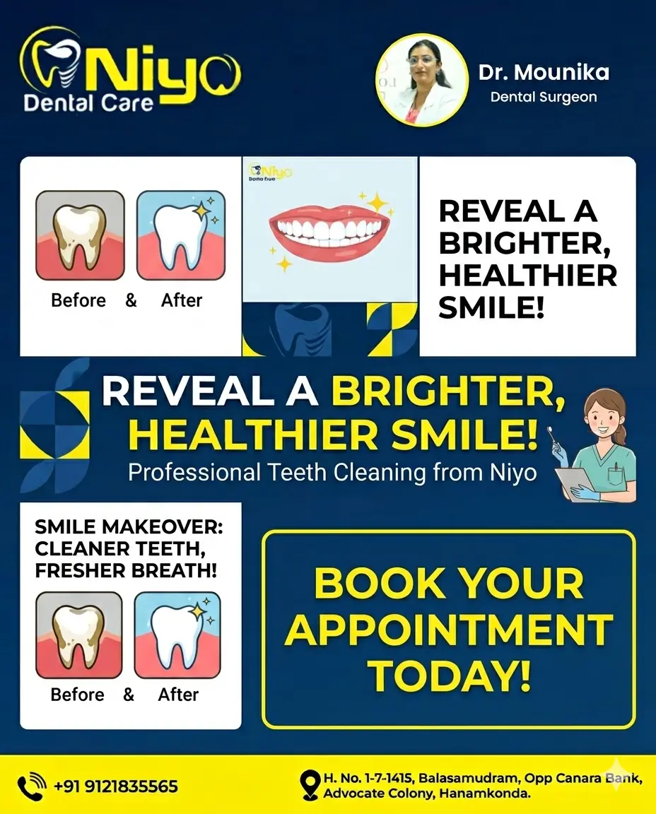 Flash a Brighter, Healthier Smile with Professional Teeth Cleaning at Niyo Dental Care!