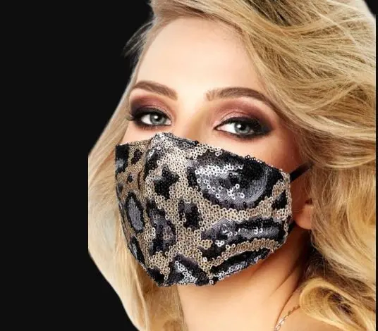 Sequin Leopard Patterned Face Mask