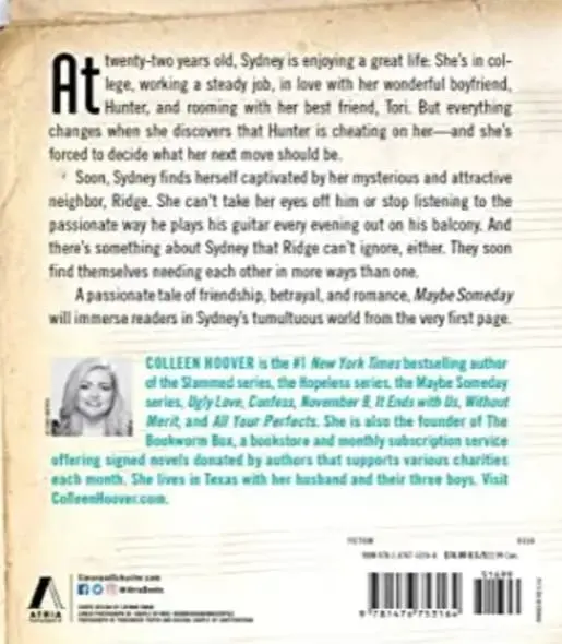 MAYBE SOMEDAY-COLLEEN HOOVER-ATRIA PAPERBACK -A NOVEL