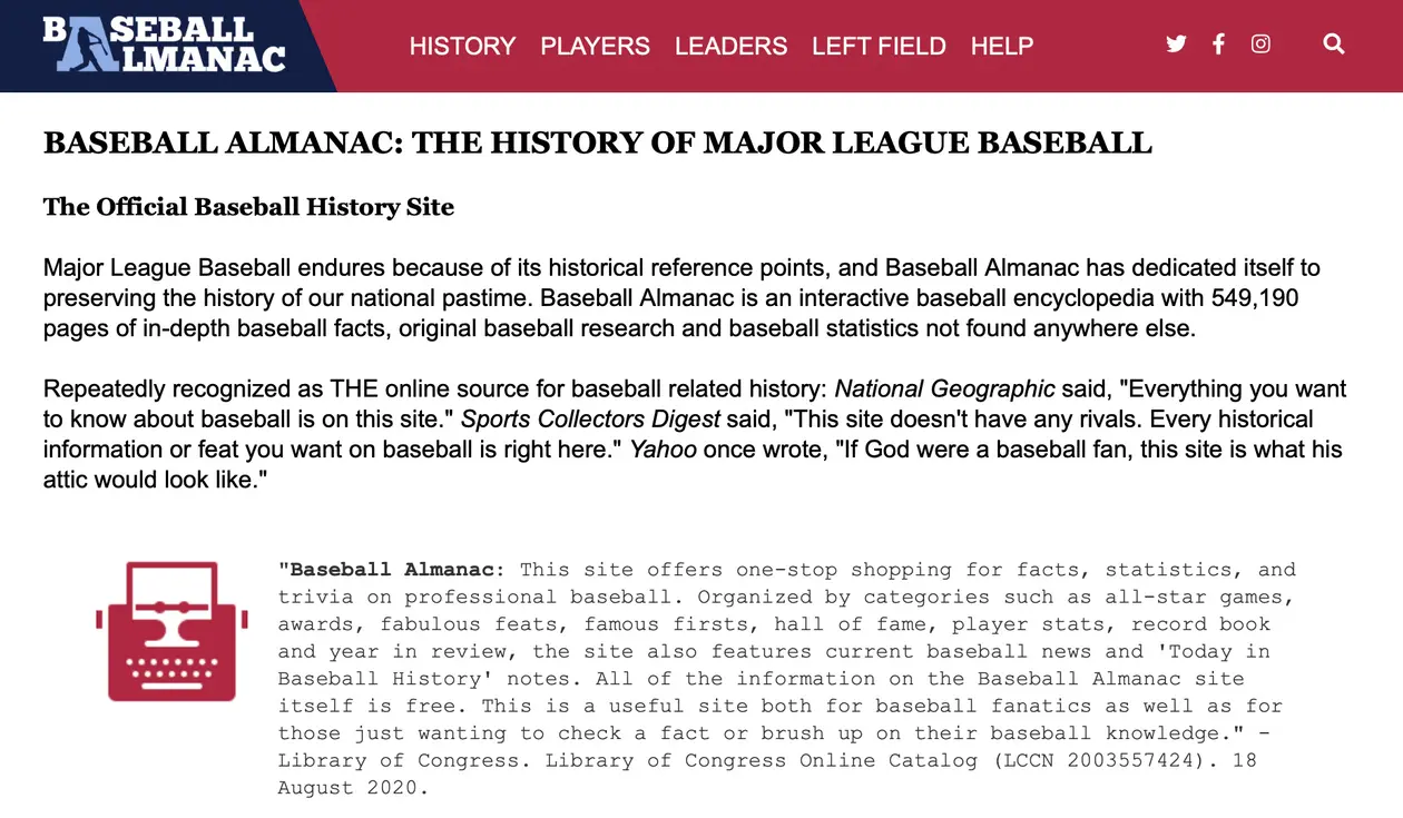 Baseball Almanac