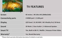 Sony BRAVIA 85 inch X80H Series 4K UHD HDR Smart Android TV with Google Assistant Voice Search, Dolby Atmos, Dolby Vision, Netlfix KD-85X8000H