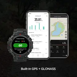 Amazfit T-rex Smartwatch 1.3 Inch Round AMOLED Screen 14 Sports Modes 5ATM Water Resistant GPS Positioning - Rock Black