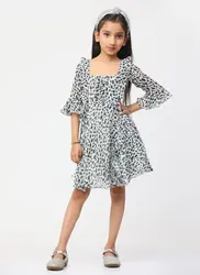 Cream Georgette Digital Printed Frock 