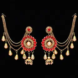 Red Color Rhinestone Bahubali Earning (BBLE199RED) 