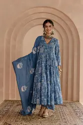 Buy Shaila Blue Anarkali Set