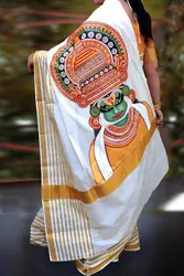 Hand Painted Mural Saree with Kathakali on pallu