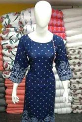 Blue, Teal, And Red Floral 3/4 Sleeve Dress