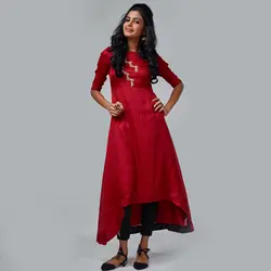 Red & Black embroidered high-low kurta