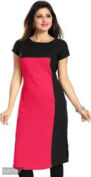 Straight Cut Solid Crepe Kurti for Women (Pink & Black)