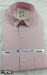 Men's Pink Cotton Solid Long Sleeve Slim Fit Formal Shirt