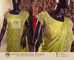 Green saree with bead works