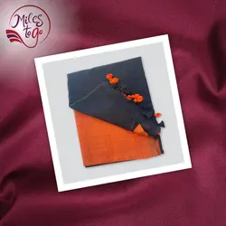 Orange and Dark Blue Pure Khadi Cotton Saree 