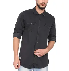 NORTH REPUBLIC Men's Dark Green Plain Full Sleeves Casual Shirt