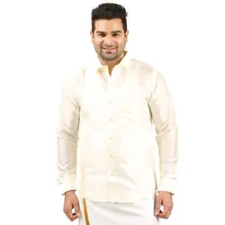 Plain  Cream Silk Shirt for Mens